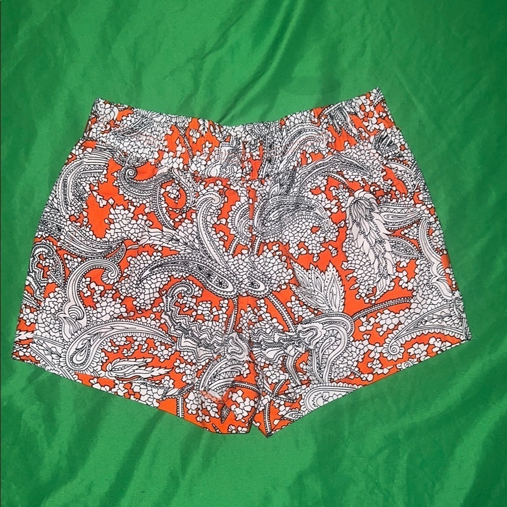 J. Crew High Waist Orange and White Paisley Shorts size 2
